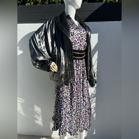 80s Metallic Button Up Bomber Jacket - Picture 2 of 16